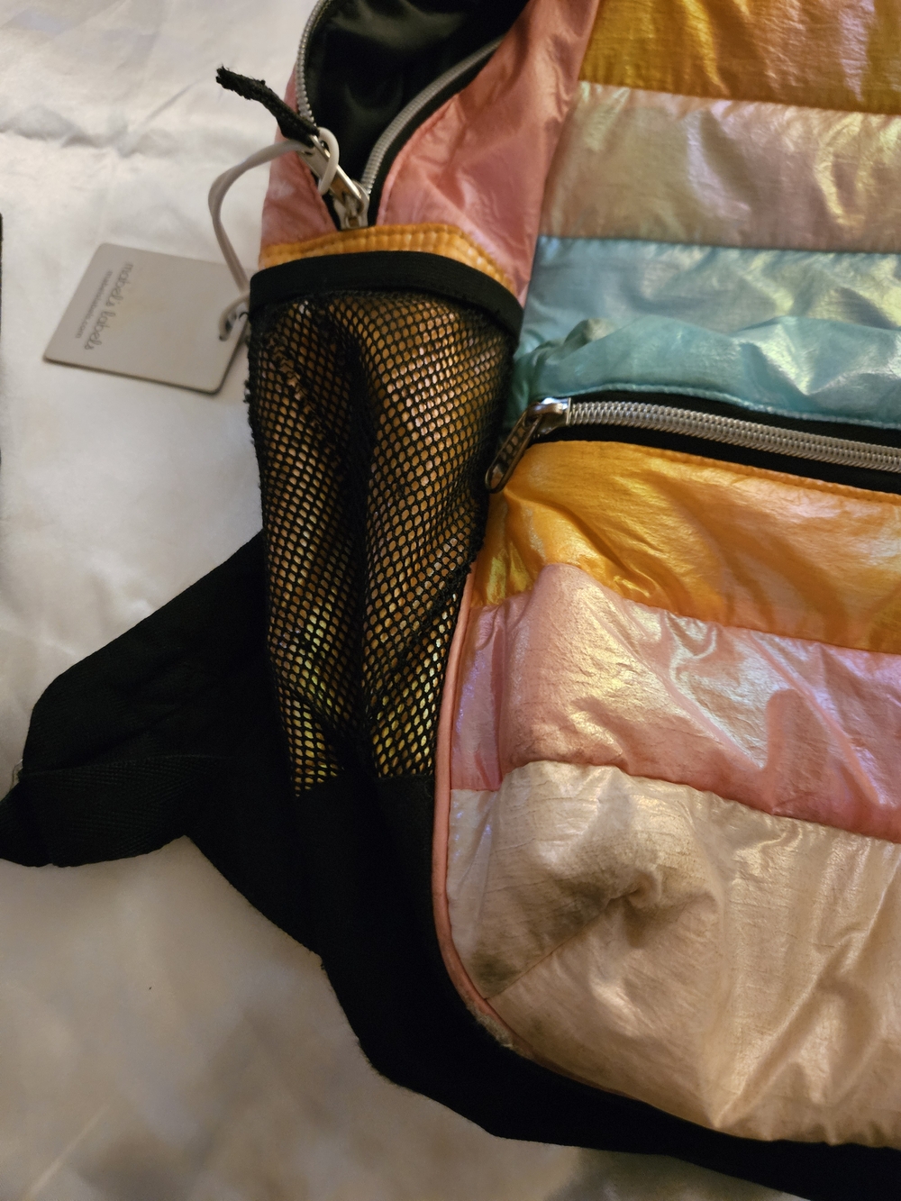 Rainbow Stripe Lightweight Women's Backpack - Pink, Gold, Blue - Picture 9 of 16